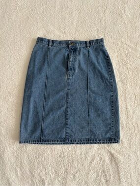 Vintage Liz Claiborne Y2K 90s Blue Denim Pencil Skirt Knee Length Petite 10P